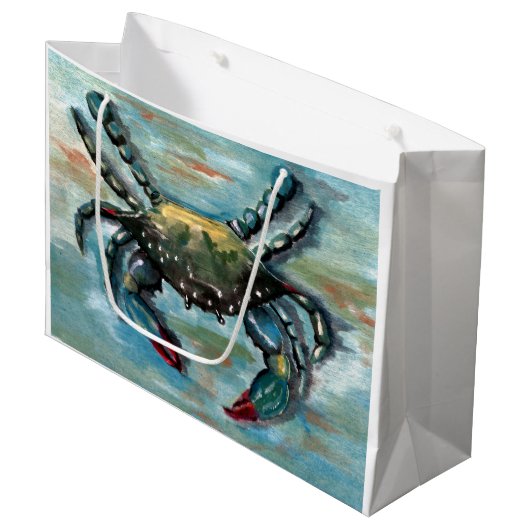 Blauwe krab op blauw large cadeautasje (Voorkant Gekanteld)