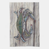 Blauwe krab op Dock Kitchen Towel Theedoek (Verticaal)