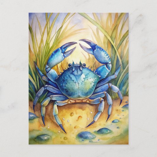 Blauwe krab op het strand briefkaart (Voorkant)