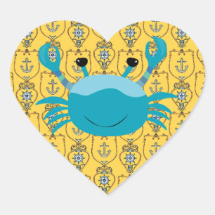 Blauwe krab op Nautical Anchor Heart Sticker