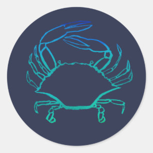 Blauwe krab ronde sticker