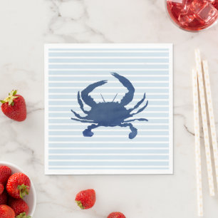 Blauwe krab schilderij streep nautisch servet
