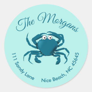 Blauwe Krab Strand Ronde Retouradreslabel Sticker