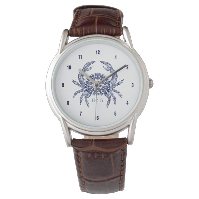 Blauwe krab tribale illustratie horloge (Voorkant)