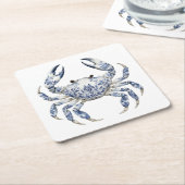 Blauwe krab vierkante kartonnen onderzetter (Schuin)