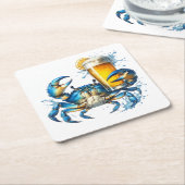 Blauwe krab vierkante kartonnen onderzetter (Schuin)