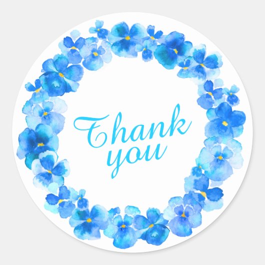 Blauwe krans dank u waterverf kunst stickers (Voorkant)