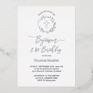 blauwe krans Doop en eerste verjaardag Folie Uitnodiging