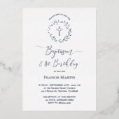 blauwe krans Doop en eerste verjaardag Folie Uitnodiging (Voorkant)