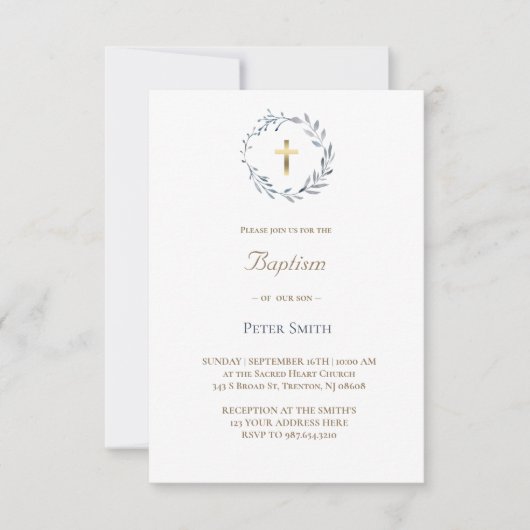 blauwe krans | doop kaart (Voorkant)