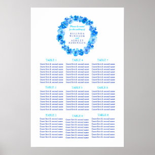Blauwe krans watercolor bruiloft zitplaats tafelpl poster