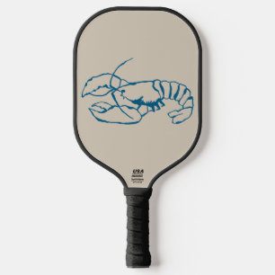 Blauwe kreeft lijn tekening op zandstrand tan kleu pickleball paddle