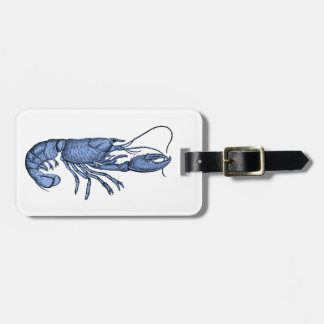 Blauwe Kreeft Retro Vintage Afbeelding Bagagelabel