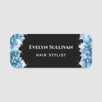 Blauwe kristallen naamplaatje