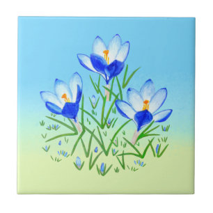 Blauwe Krokus Bleekblauwe & Gele Keramische Tegel Tegeltje