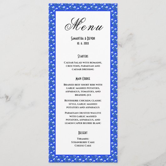 Blauwe Krokussen Bruiloft Menu (Voorkant)