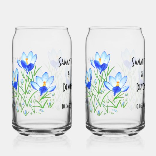 Blauwe krokussen gedrukte glazen potten (Achterkant)