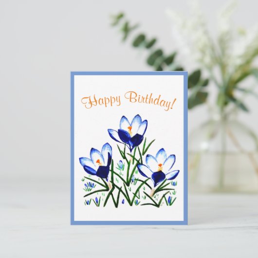 Blauwe krokussen in lente ansichtkaart briefkaart (Staand voorkant)