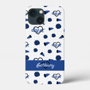 Blauwe kronkelharten, pom Poms, Megafone Pattern iPhone 13 Mini Hoesje