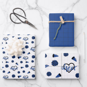 Blauwe kronkelharten, pom Poms, Megafone Pattern Inpakpapier Vel