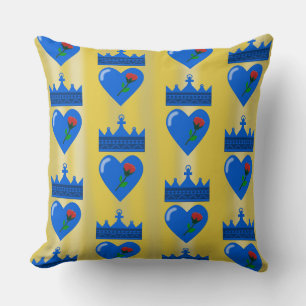 Blauwe kroon en hart met rode ventilator kussen