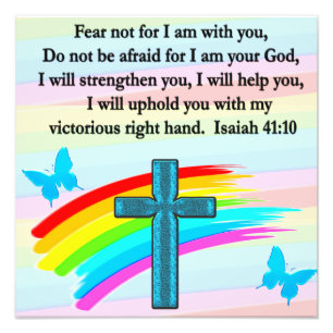 BLAUWE KROSS EN BUTTERFLY ISAIAH 41:10 FOTO AFDRUK