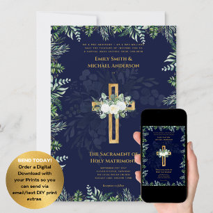 Blauwe Kruis Katholieke Nuptial Mass Bruiloft Kaart