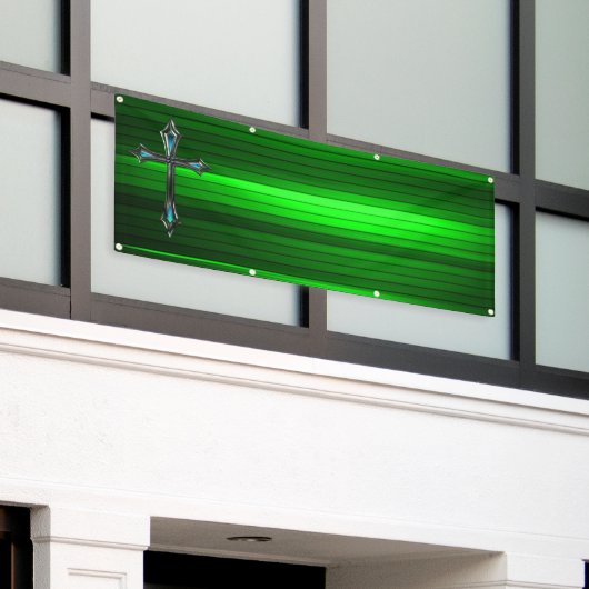 Blauwe kruisgroene plank Lange blanco kerk Spandoek (Buitenkant Gebouw)