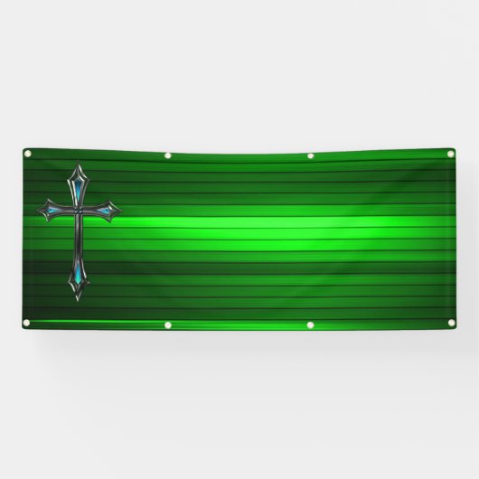 Blauwe kruisgroene plank Lange blanco kerk Spandoek (Horizontaal)