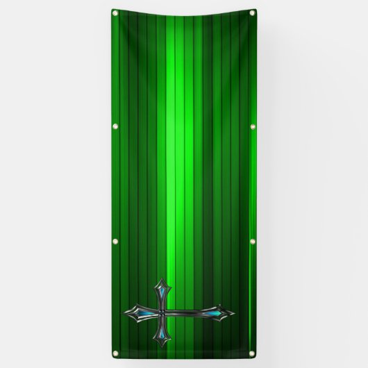 Blauwe kruisgroene plank Lange blanco kerk Spandoek (Verticaal)