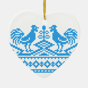 Blauwe kruissteek keramisch ornament