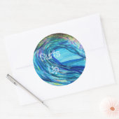 Blauwe krul, surft omhoog ronde sticker (Envelop)