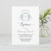 blauwe kuif zwarte script Doop Uitnodiging (Staand voorkant)