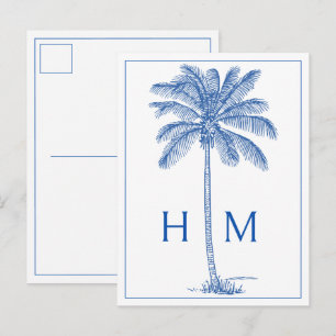 Blauwe Kust Palmetto Palm Monogram Briefkaart