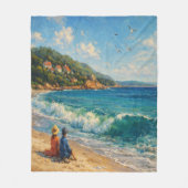 Blauwe Kuststrand Fleece Deken (Voorkant)