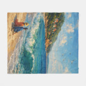 Blauwe Kuststrand Fleece Deken (Voorkant (Horizontaal))
