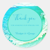 blauwe kustvibe bruiloft ronde sticker (Voorkant)