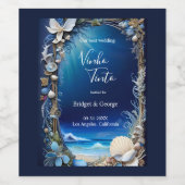 blauwe kustvibe bruiloft wijn etiket (Enkel label)