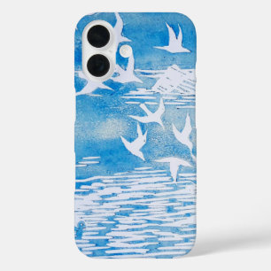 Blauwe kustvogels Moderne Waterverf Art iPhone 16 Hoesje