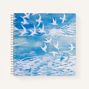Blauwe kustvogels Moderne Waterverf Art Notitieboek
