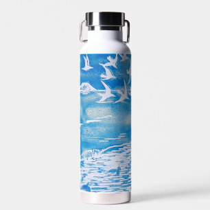 Blauwe kustvogels Moderne Waterverf Art Waterfles