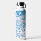 Blauwe kustvogels Moderne Waterverf Art Waterfles (Achterkant)
