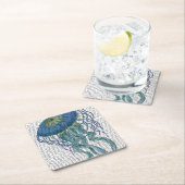 Blauwe kwal vierkante kartonnen onderzetter (Insitu)