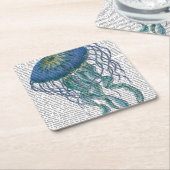 Blauwe kwal vierkante kartonnen onderzetter (Schuin)