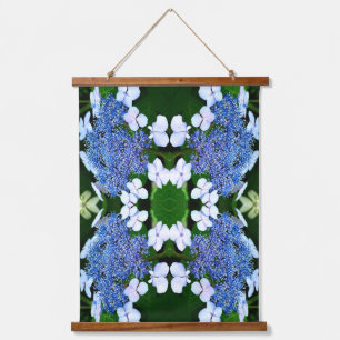 Blauwe Lacecap Hortensia Bloem Abstract Hangend Wandkleed