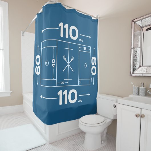 Blauwe Lacrosse Field Design Douchegordijn (In situ)