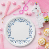 Blauwe lacy scroll papieren bordje (Feest)