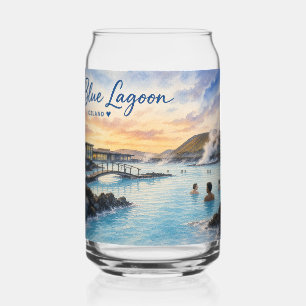 Blauwe Lagune IJsland thermisch bad aquarel Blikvorm Glas