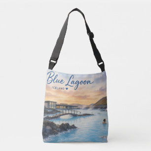Blauwe Lagune IJsland thermisch bad aquarel Crossbody Tas