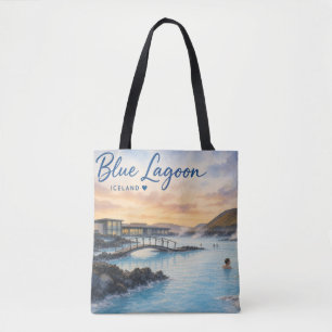 Blauwe Lagune IJsland thermisch bad aquarel Draagtas